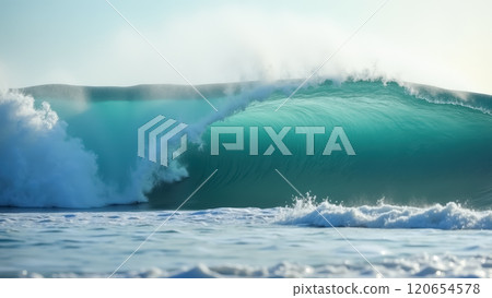 Majestic ocean wave surge for summer adventure and coastal design projects. AI generation Majestic ocean wave surge for summer adventure and coastal design projects. AI generation 120654578