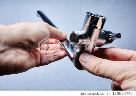 Parts of shower mixer valve with long swivel spout of water tap. Parts of shower mixer valve with long swivel spout of water tap. 120654743