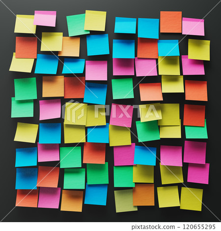 Colorful Sticky Notes Collage on Dark Background: A Vibrant Mosaic 120655295