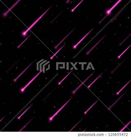 Meteor rain seamless pattern, shooting stars background. Bright, streaking lights falling from the sky. 120655472