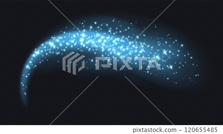 Blue magic cloud with sparkles, stardust sparkling decoration. Glowing glitter smoke trail. 120655485