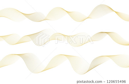 Golden line wave, abstract wavy curves, luxury flow art ribbons, elegant decoration isolated on white. Golden line wave, abstract wavy curves, luxury flow art ribbons, elegant decoration isolated on white. 120655496