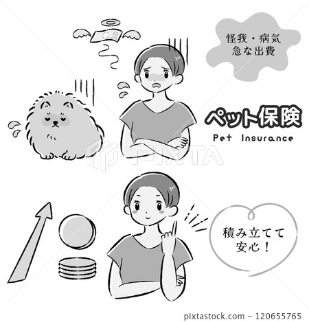 一隻身體不適的狗及其難以支付治療費用的女主人的插圖集 120655765