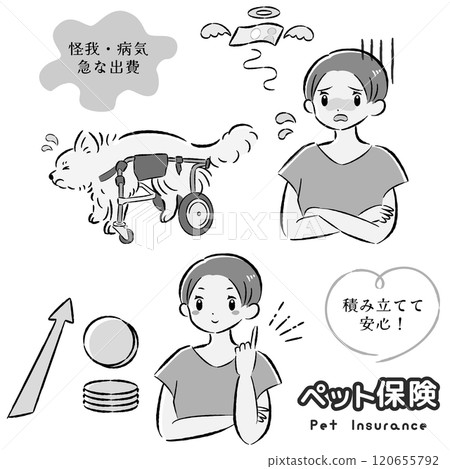 Illustration set of dog pet insurance image and female owner 120655792