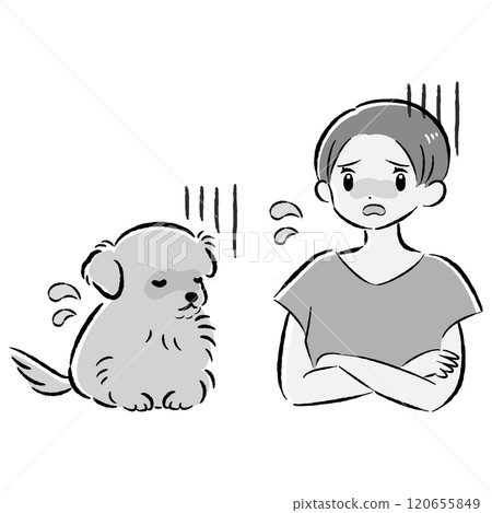 一隻不適的狗和一位憂心忡忡的女主人的插圖集 一隻不適的狗和一位憂心忡忡的女主人的插圖集 120655849