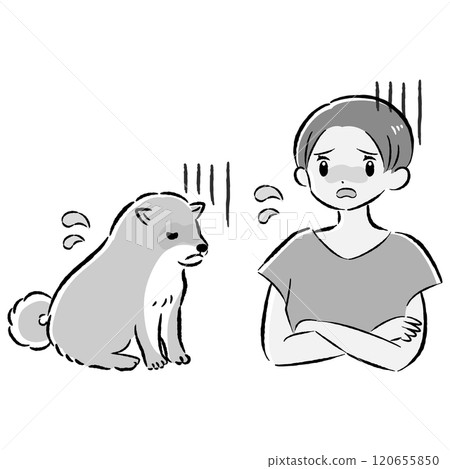 一隻不適的狗和一位憂心忡忡的女主人的插圖集 一隻不適的狗和一位憂心忡忡的女主人的插圖集 120655850