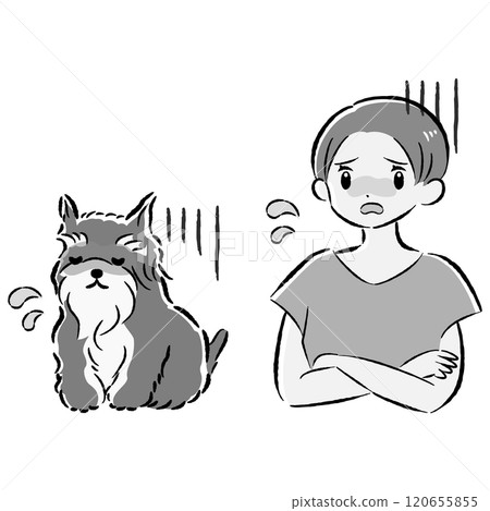 一隻不適的狗和一位憂心忡忡的女主人的插圖集 一隻不適的狗和一位憂心忡忡的女主人的插圖集 120655855