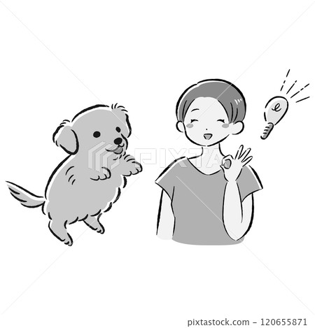 一隻跳躍的狗和一個想出一個主意的主人的插圖集 120655871