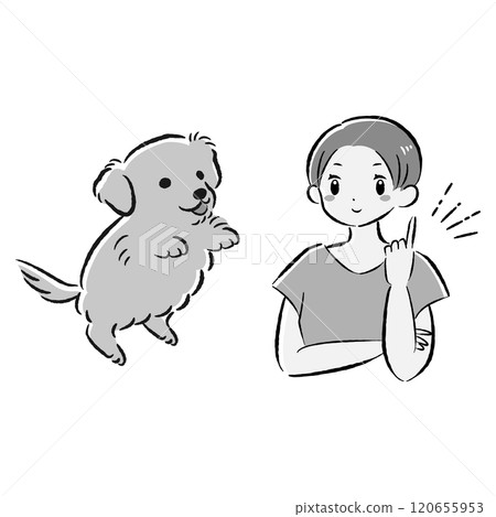跳狗和主人指點(想出一個想法)插圖集 跳狗和主人指點(想出一個想法)插圖集 120655953