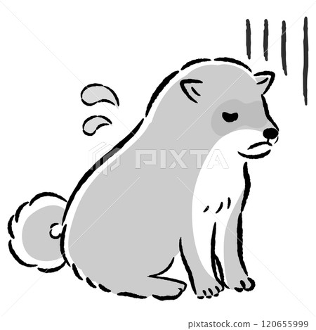 Illustration of a dog with a sick and troubled expression 120655999