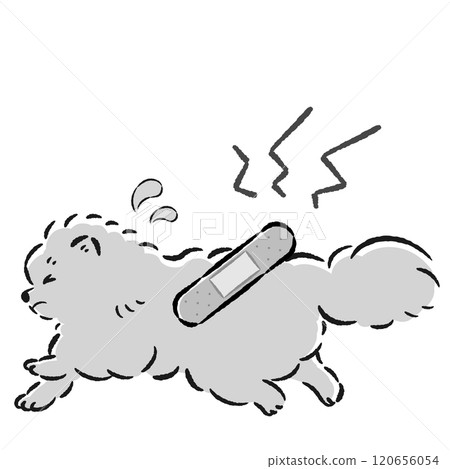 Illustration of an injured dog with a troubled expression 120656054