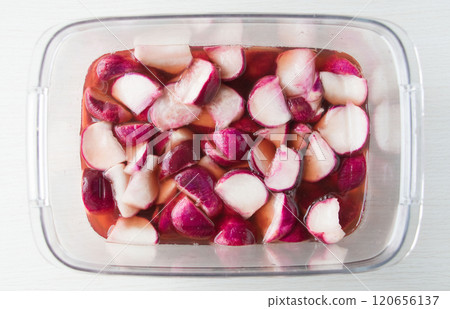 Atsumi turnip pickles being prepared 120656137