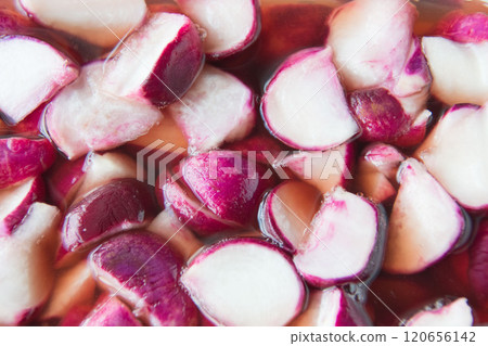 Atsumi turnip pickles being prepared 120656142