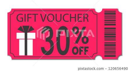 Sale Gift Voucher Coupon. 30 Discount Coupons Ticket. Isolated Tag label on transparent background, Sale banner with discount coupon. Pink Vector Off gift voucher vector icon Png 120656490