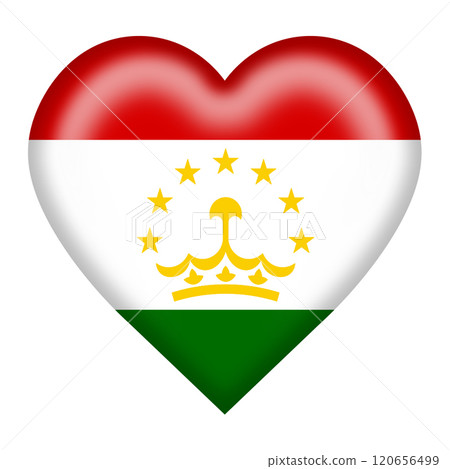 Tajikistan flag heart button with clipping path Tajikistan flag heart button with clipping path 120656499