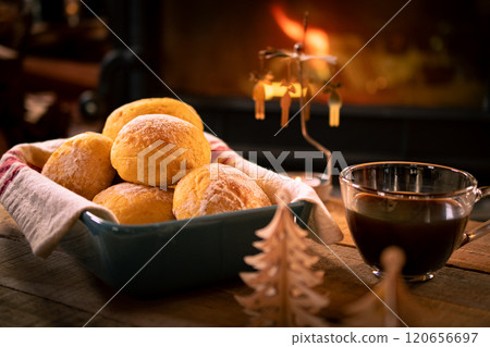Bread and coffee in winter 120656697