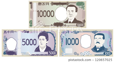 Japanese money: color illustrations of banknotes and bills Japanese money: color illustrations of banknotes and bills 120657025