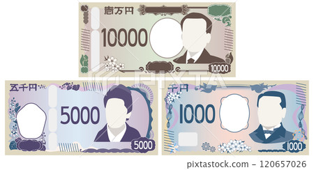 Japanese money: color illustrations of banknotes and bills 120657026