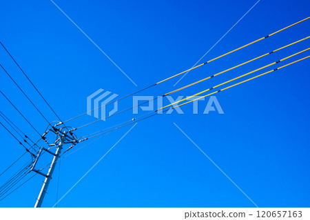 Electric wire protection cover around the construction site and clear blue sky b-2 High saturation Electric wire protection cover around the construction site and clear blue sky b-2 High saturation 120657163