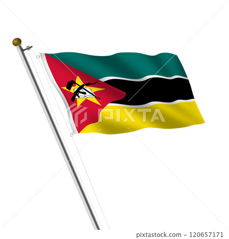 Mozambique flagpole 3d illustration with clipping path 120657171