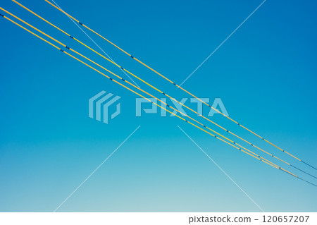 Electric wire protection covers around the construction site and clear blue skies c-3 Warm colors Electric wire protection covers around the construction site and clear blue skies c-3 Warm colors 120657207