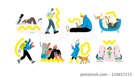 Creative workspace, modern flat vector concept illustration of a person working with a computer Remote work, flexibility, independence, efficiency, mobility, synergy, freedom Creative workspace, modern flat vector concept illustration of a person working with a computer Remote work, flexibility, independence, efficiency, mobility, synergy, freedom 120657215
