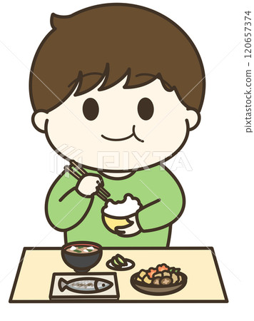 Cute illustration of a boy eating Cute illustration of a boy eating 120657374