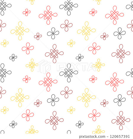 Seamless pattern, Chinese style simple endless ornament. Stylized abstract Chinese knots, cheerful colorful contours. Lunar New Year celebration, fabric, textile, papers, design elements 120657391