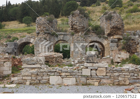 Baths of Varius in the ruins of Ephesus near Izmir, Turkey 120657522