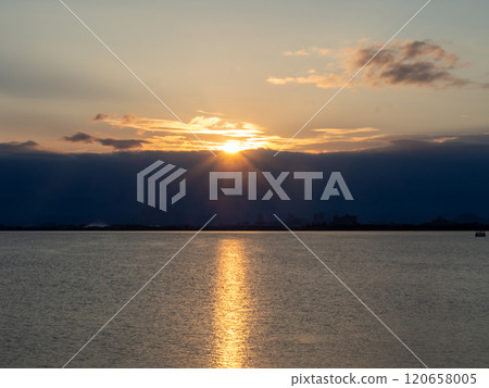 Orange sky and sunset view 120658005