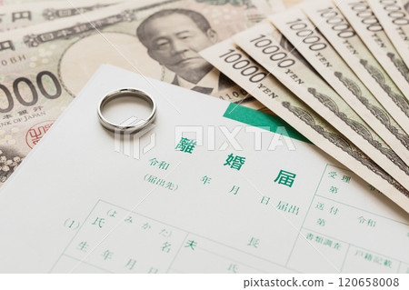 Divorce papers and money: Image of alimony and property division upon divorce 120658008