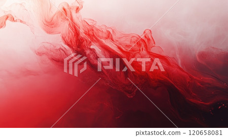 abstract display of red fluid-like textures blending seamlessly into a soft white background 120658081