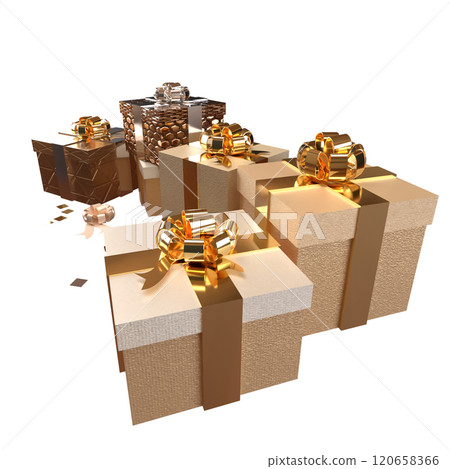 The Gold gift box for celebration or holiday concept 3d rendering. The Gold gift box for celebration or holiday concept 3d rendering. 120658366
