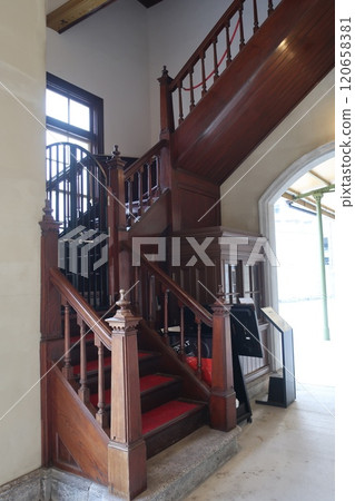 Retro staircase to the second floor at Mojiko Station 120658381