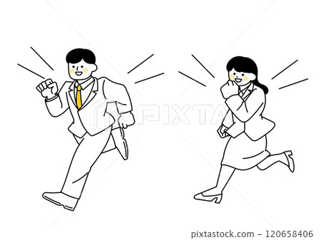 Male and female businessmen running energetically 120658406