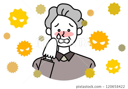 Vector illustration of an old man crying tears due to hay fever Itchy eyes Runny nose Sneezing Allergy Tissue Rhinitis Vector illustration of an old man crying tears due to hay fever Itchy eyes Runny nose Sneezing Allergy Tissue Rhinitis 120658422