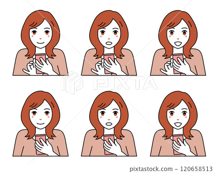 A medium-haired woman operating a smartphone 120658513