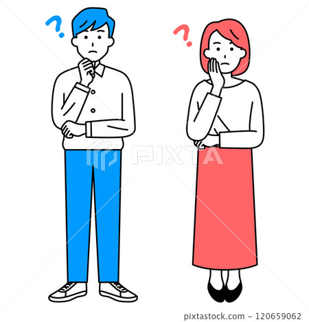 Casual men and women thinking about ideas (full body) 120659062