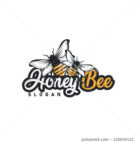 Organic honey bee logo design retro vintage concept bee animal premium template bumblebee 120659122