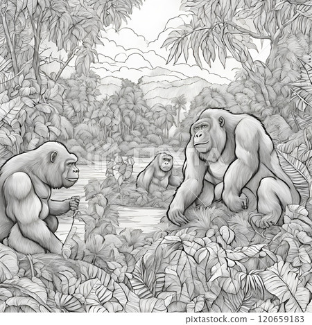 Adult coloring book "Gorilla family in nature" 120659183