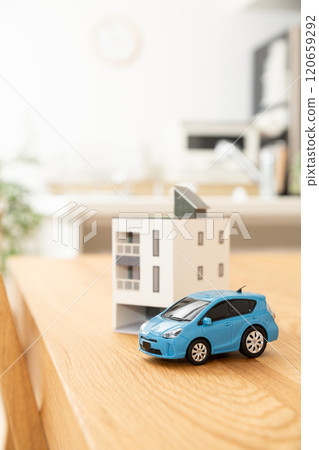 Living room, car and house model 120659292