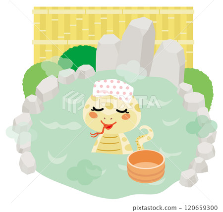 Snake soaking in an open-air bath 120659300