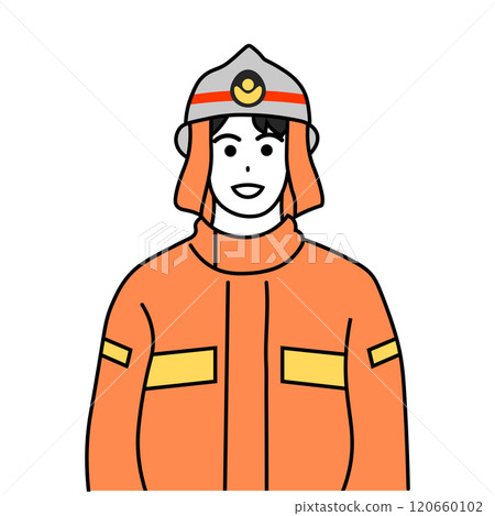 Illustration of a firefighter wearing a helmet Illustration of a firefighter wearing a helmet 120660102