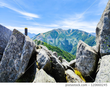 Climbing Mt. Eboshi and Mt. Minamizawa in summer (view of Mt. Mitsudake from the summit of Mt. Eboshi) 120660245