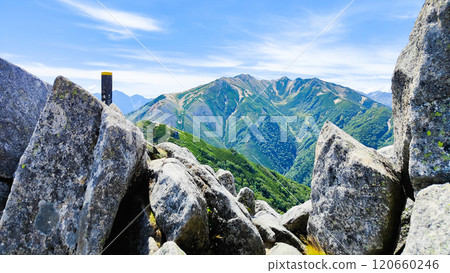 Climbing Mt. Eboshi and Mt. Minamizawa in summer (view of Mt. Mitsudake from the summit of Mt. Eboshi) 120660246