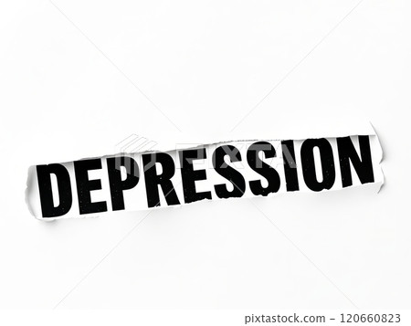 The word depression is neatly cut out from a piece of paper, creating a unique design element that draws attention and raises intrigue 120660823