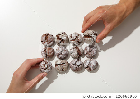 Appetizing Grinkle cookies on a light background. Appetizing Grinkle cookies on a light background. 120660910