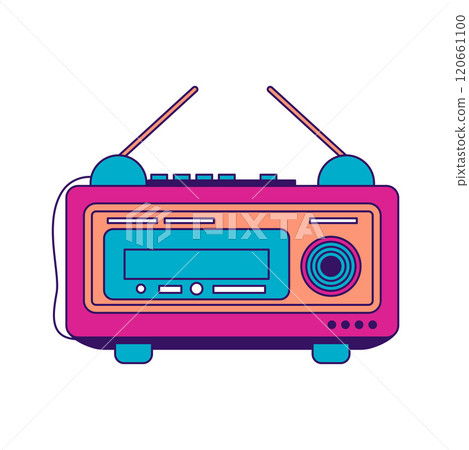Cute Colorful Vintage Style Radio Sound Audio Music Vector Illustration 120661100