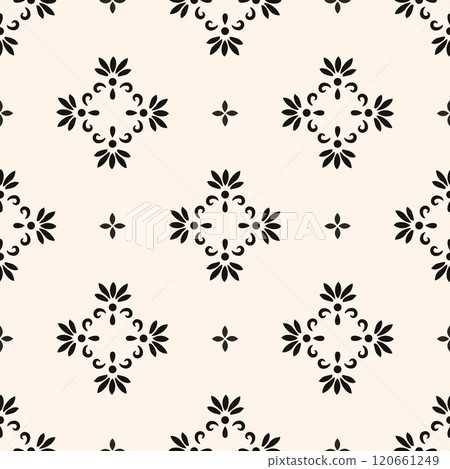 Abstract simple floral gothic style seamless pattern. Elegant minimal monochrome stylish background. Perfect for textile, fabric and fashion print. Abstract simple floral gothic style seamless pattern. Elegant minimal monochrome stylish background. Perfect for textile, fabric and fashion print. 120661249