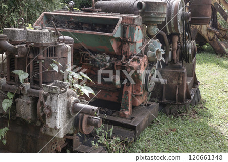 Broken and rustic machine left over in abandon. 120661348